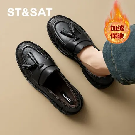 【真皮头层牛皮加绒】星期六乐福鞋女软底小皮鞋一脚蹬通勤鞋单鞋商品大图