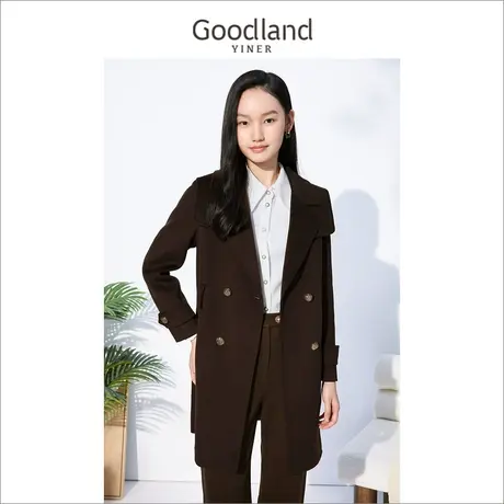 音儿美地女装2022冬季新款真丝羊毛风衣式双面呢大衣高级感商品大图