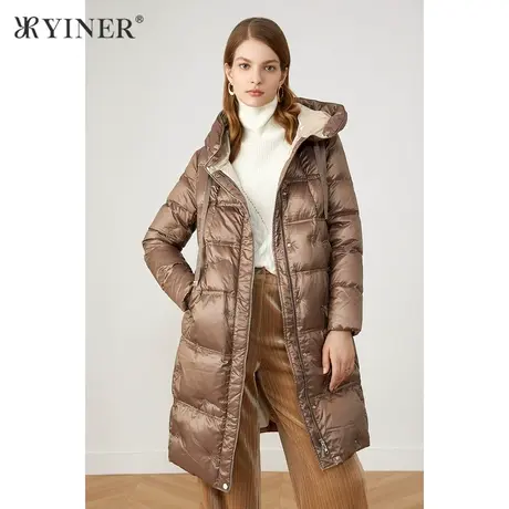 YINER音儿商场同款女装2021冬季新款中长款连帽加厚羽绒服商品大图