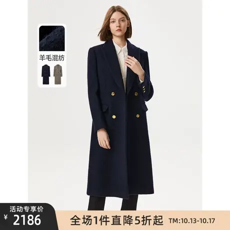 朗姿法式羊毛高级感西装戗驳领大衣中长款毛呢外套女秋冬季新款商品大图