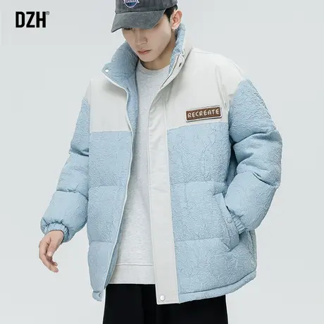男士冬季韩系穿搭棉服男款拼接浅蓝色外套2023新款加厚情侣装棉袄商品大图