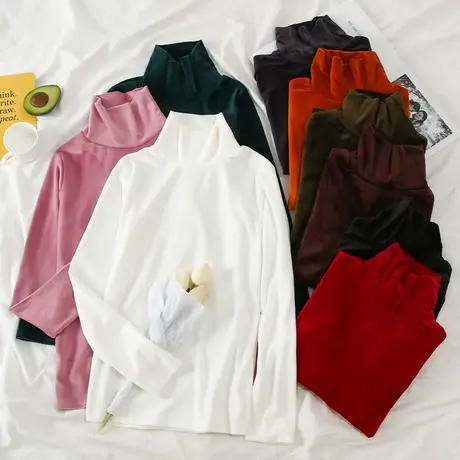 2023年新款半高领金丝绒春秋冬季女装加绒打底衫百搭内搭长袖上衣图片