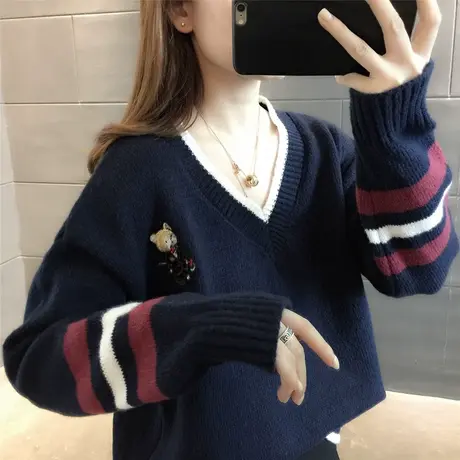 2023年新款春款春装女士春秋V领女士毛衣女装宽松外穿打底衫洋气图片