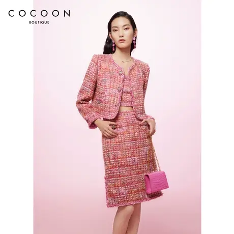 COCOON商场同款时尚半身裙2023春季新款女斜纹软呢面料粗花呢半裙图片
