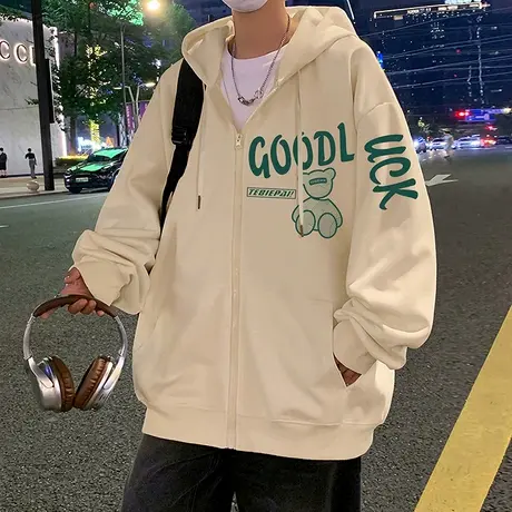 2024新款连帽国风卫衣男春秋季加绒加厚情侣拉链外套开衫潮牌衣服商品大图