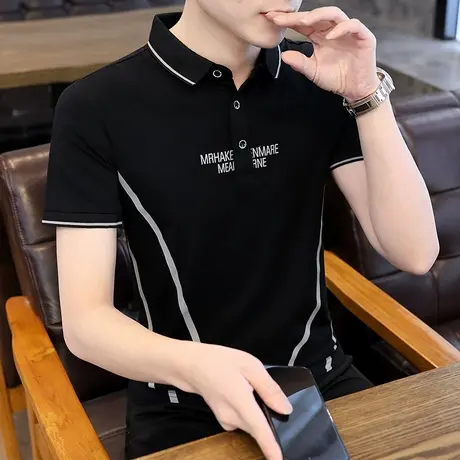 POLO衫男士短袖t恤2023年新款衬衫领青年时尚夏季修身体恤半袖衫商品大图