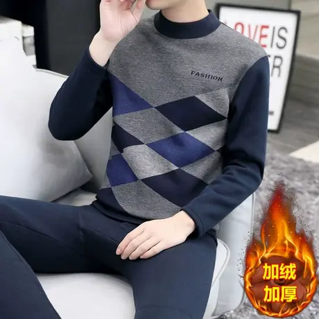 保暖内衣男士冬季青年中领秋衣秋裤加绒加厚中老年人爸爸防寒套装商品大图