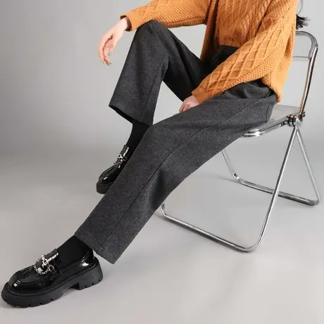 时尚气质休闲裤2023年冬季新款女加厚高腰百搭通勤韩版直筒长裤商品大图