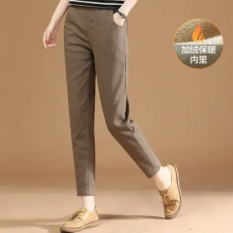 韩潮袭人松紧腰保暖加绒休闲裤女2023冬新款加厚百搭小脚哈伦长裤图片