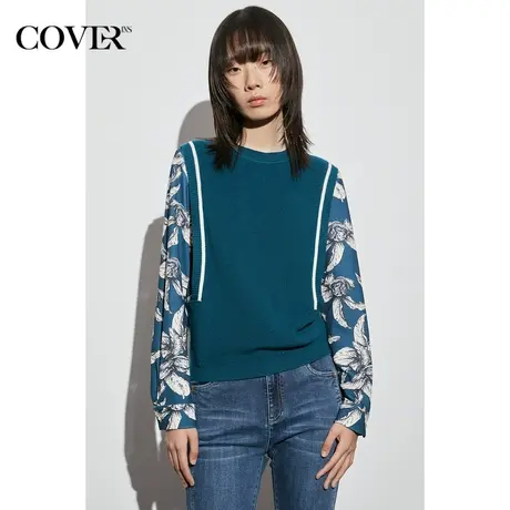 COVER春季抗皱羊毛混纺印花针织衫商品大图
