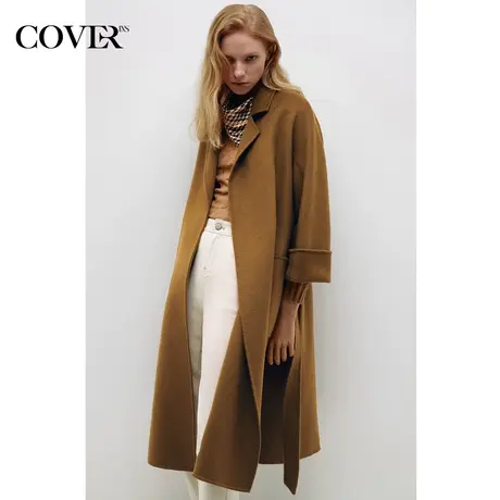 COVER冬季100%绵羊毛水波纹毛呢大衣图片