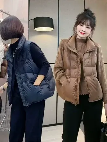 羽绒马甲女冬新款爆款韩版时尚洋气宽松显瘦坎肩欧货白鸭绒短外套商品大图