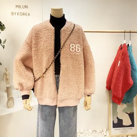 2020冬季运动休闲上衣韩国东大门ins羊羔绒毛外套棒球服保暖加绒商品大图