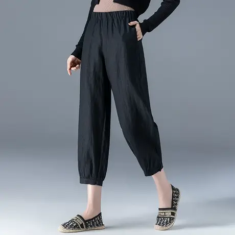 亚麻女裤夏季薄款灯笼裤休闲棉麻裤子女夏九分萝卜裤哈伦裤八分裤商品大图