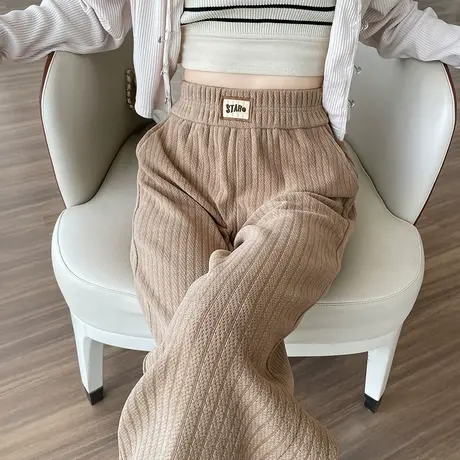 麦穗纹针织裤女秋冬2023年新款休闲高腰宽松显瘦加厚雪尼尔阔腿裤图片