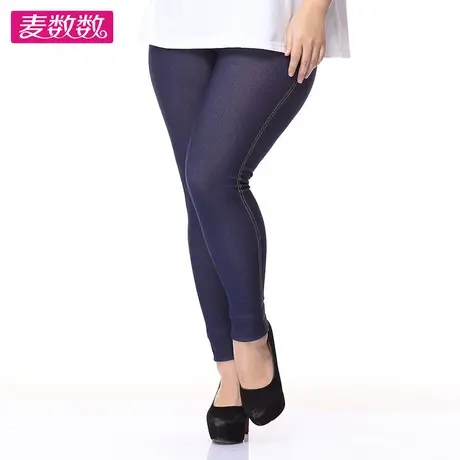 春秋薄外穿加大码仿牛仔打底裤小脚裤加肥长裤弹力加长显瘦牛仔裤图片