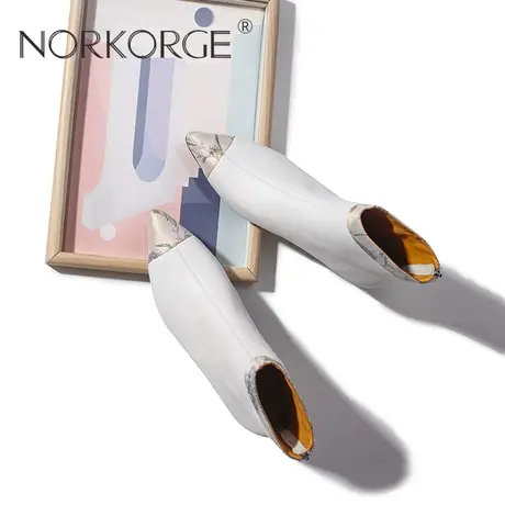 温柔白尖头时装靴女靴商品大图