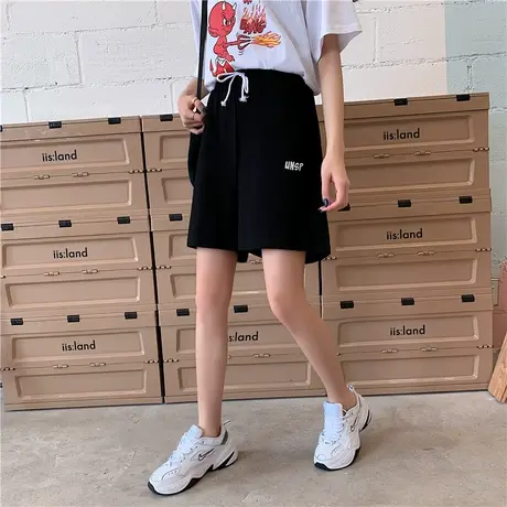 运动短裤女宽松高腰直筒显瘦百搭原宿风ins超火休闲五分阔腿裤子图片