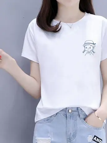 仿棉短袖t恤女2023早春新款夏季宽松大码白色打底衫上衣ins潮薄款图片