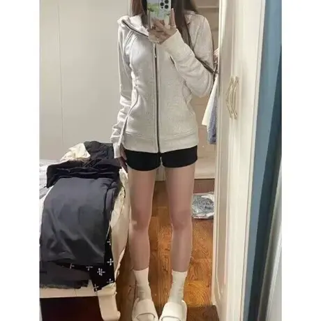 纯色简约连帽衫卫衣女早秋薄款百搭复古港味chic休闲韩版上衣外套商品大图