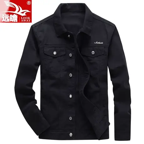 牛仔外套男士2021年秋季新款工装夹克春秋款黑色纯棉运动痞帅上衣商品大图