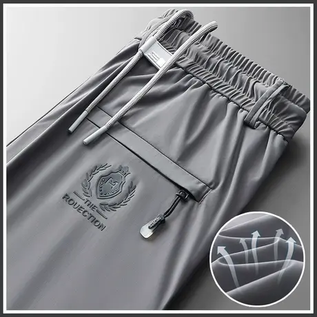 夏季四面弹力运动抽绳松紧腰带子速干冰丝弹性休闲裤男士薄款男裤商品大图