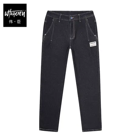 伟臣潮牌大码男装秋冬加厚牛仔长裤男胖子加肥加大修身立体剪裁裤商品大图