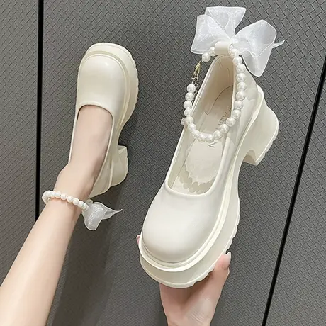 法式甜酷玛丽珍鞋春秋百搭粗跟厚底复古日系jk小皮鞋仙女风单鞋女商品大图