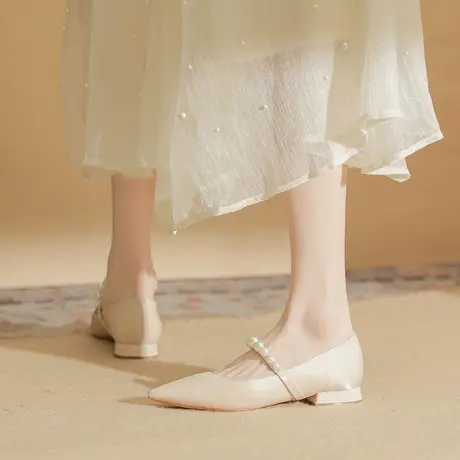 法式高跟鞋女2024新款仙女鞋温柔单鞋粗跟高级感玛丽珍不累脚低跟商品大图