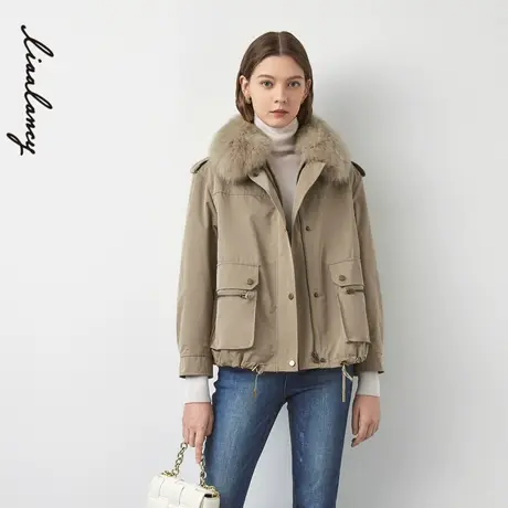 LANCY/悦朗姿冬季新款连帽派克服女休闲外套带兜高级感大衣女奥莱图片