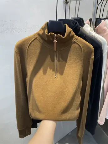 欧货立领半拉链纯色双面德绒保暖卫衣女2023秋冬新款宽松百搭上衣商品大图