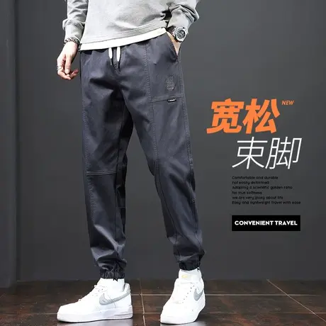 男生加肥加大码美式高街休闲裤子秋冬季男士潮牌宽松紧腰束脚工装商品大图