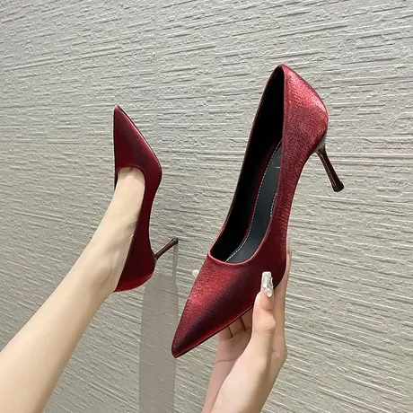 高跟鞋女细跟2024年新款春秋绒面尖头职业工作鞋日常通勤软皮单鞋商品大图