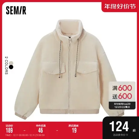 森马外套女仿羊羔毛oversize盐系2022冬季新款立领夹克休闲慵懒风图片