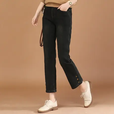 韩潮袭人复古高腰显瘦加绒牛仔裤女2023冬季新休闲直筒烟管裤子图片