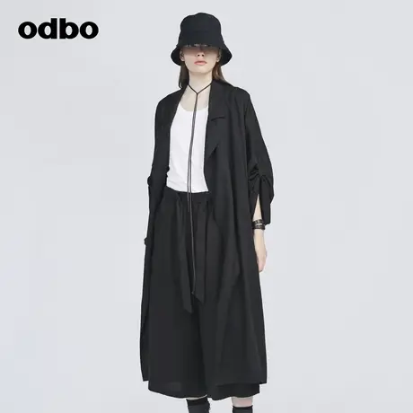 odbo暗黑系气质长外套女春秋2022年新款廓形垂坠感宽松百搭风衣图片