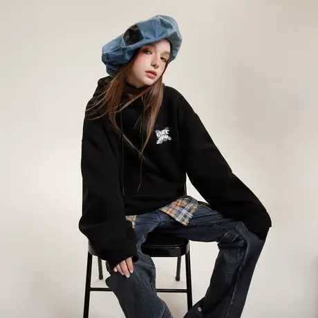 设计感蝴蝶印花连帽卫衣女春秋2024新款街头复古宽松潮牌小众外套商品大图