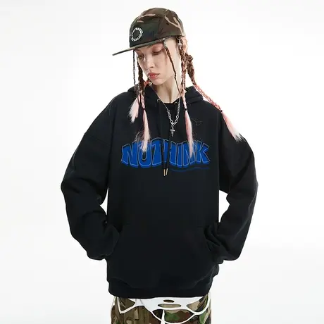 美式潮流vibe字母卫衣男潮高街潮牌大码宽松加绒加厚情侣帽衫冬季商品大图