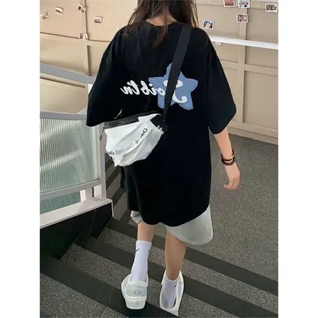 国潮短袖t恤女ins夏季韩版宽松小个子美式复古oversize半袖上衣服商品大图