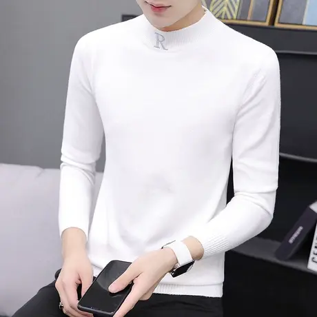 圆领毛衣男秋冬季宽松潮流百搭针织打底衫男士纯色半高领长袖上衣商品大图