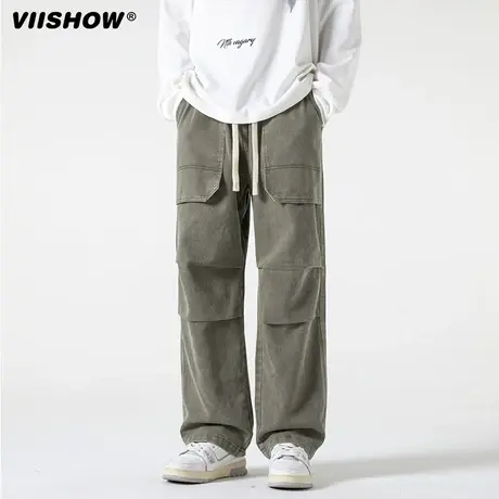 VIISHOW美式机能伞兵工装裤男春秋潮牌运动裤宽松直筒休闲长裤子商品大图