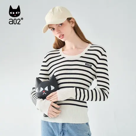 【第三定律】a02通勤羊毛衫2023秋季新品经典撞色条纹显瘦毛衣女图片