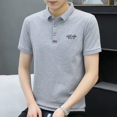 男士短袖polo衫新款夏季t恤翻领POLO衫纯棉薄款T纯色休闲半袖体恤商品大图