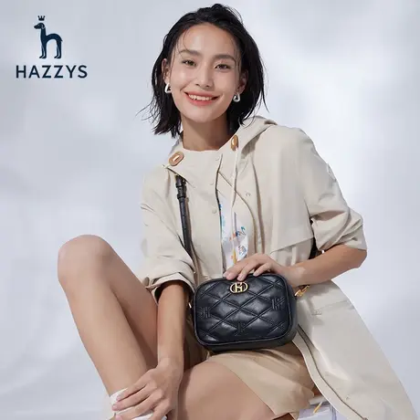 Hazzys哈吉斯时尚简约斜挎包女士新款黑色夏季真皮单肩包商品大图