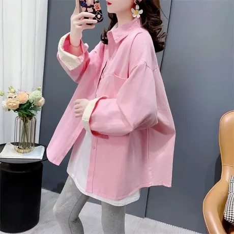宽松休闲糖果色牛仔衬衫女春季2024年新款韩版慵懒风百搭长袖外套商品大图