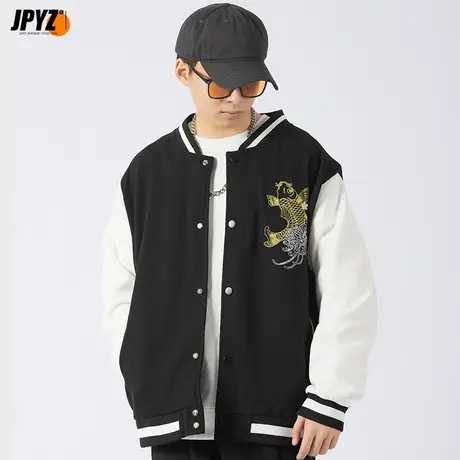 重工刺绣麂皮绒外套男春秋宽松日系cityboy复古夹克高级感棒球服商品大图