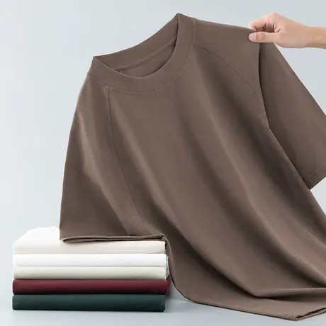 350g重磅纯棉t恤男短袖夏季宽松圆领纯色上衣服美式全棉插肩半袖商品大图