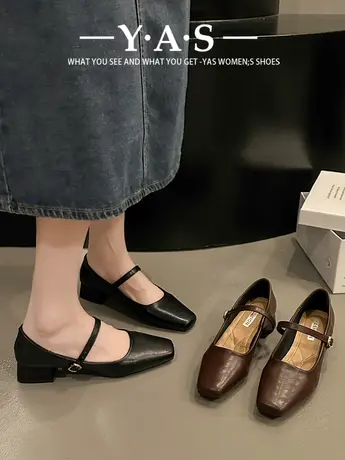 法式晚风气质通勤单鞋女2024新款秋季韩版仙女粗跟玛丽珍小皮鞋子商品大图