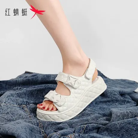 红蜻蜓白色休闲凉鞋夏季女款2023今年新款厚底松糕底女士凉鞋图片