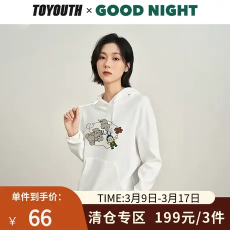 TOYOUTH初语连帽加绒卫衣女冬季新款复古宽松休闲落肩上衣商品大图